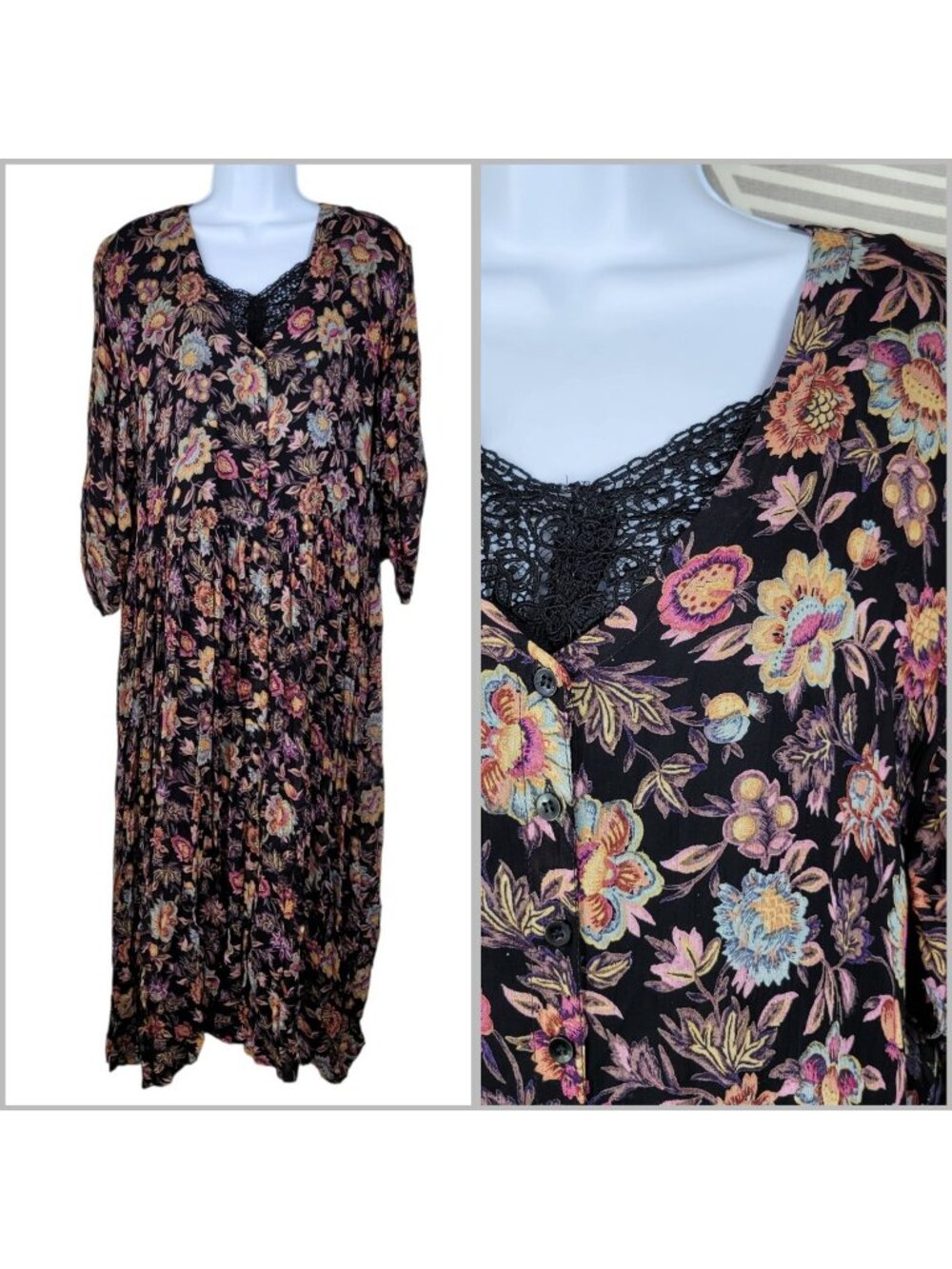 Gauze Maxi Shirt Dress Floral Medium Layered Flowy Maxi Renaissance Vintage Alt